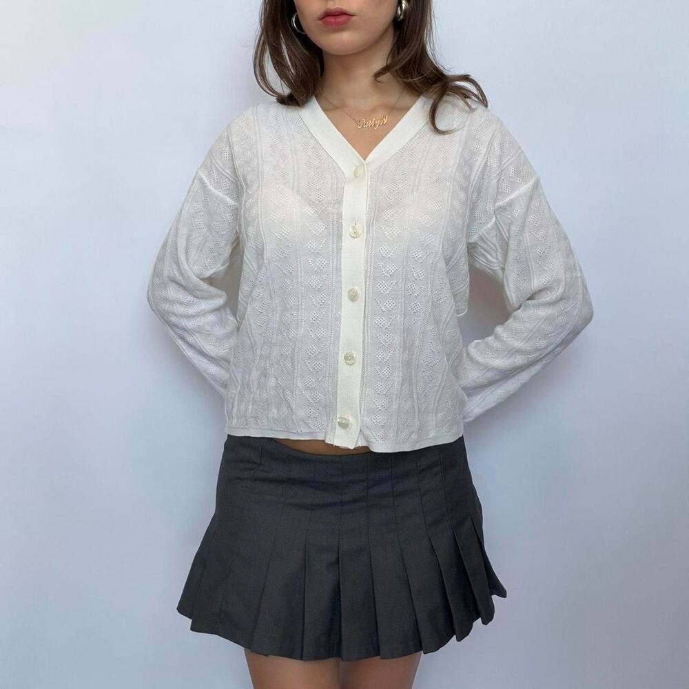 Vintage Everest White Pointelle Cardigan